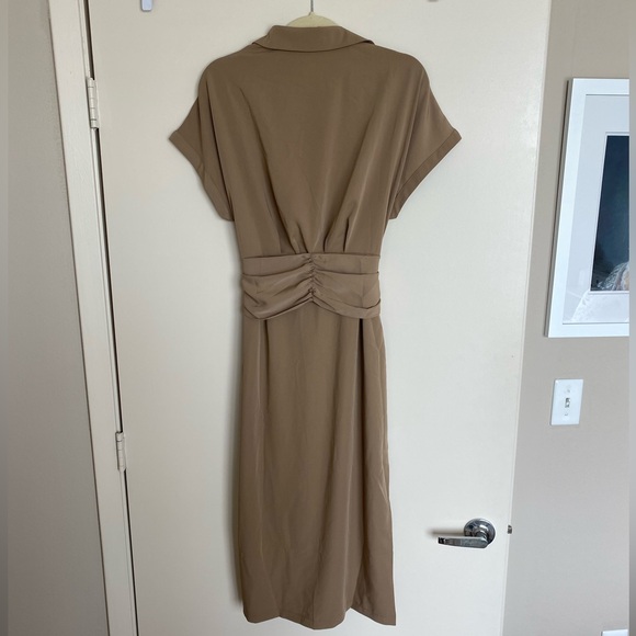 Working Together Tan Button Front Midi Dress - Picture 6 of 6
